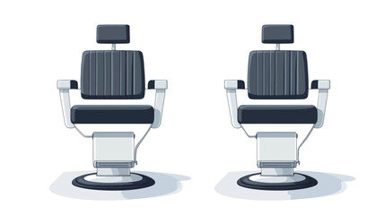 Fototapeta premium The image presents a digital rendering of two identical barber chairs against a stark white background. Each chair is depicted in a three-quarter view, showcasing its classic design elements