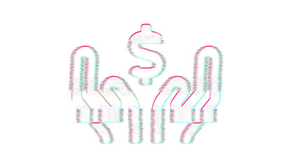 Icon hands usd is distorted. Glitch. Noise, chromatic aberration, geometric distortion