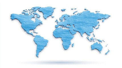 Fototapeta premium Blue paper world map on white background, a creative representation of global geography