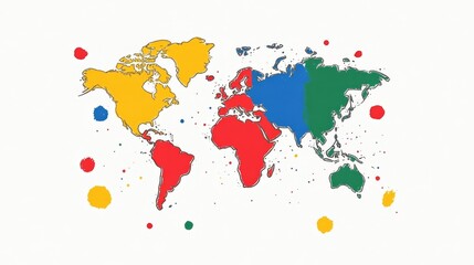 Obraz premium Artistic world map with vibrant paint splashes, a global canvas of creativity colorful