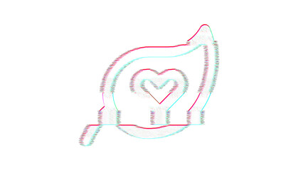 Icon leaf heart is distorted. Glitch. Noise, chromatic aberration, geometric distortion