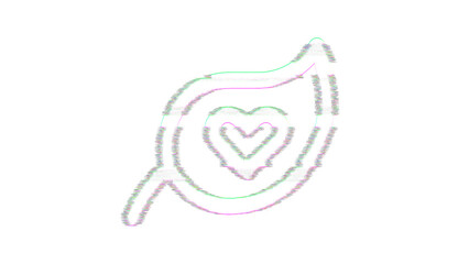 Icon leaf heart is distorted. Glitch. Noise, chromatic aberration, geometric distortion