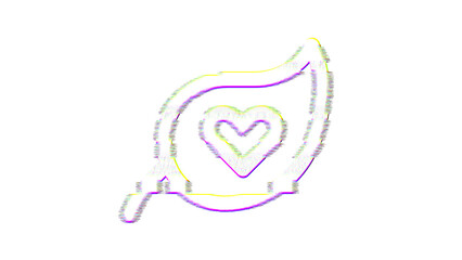 Icon leaf heart is distorted. Glitch. Noise, chromatic aberration, geometric distortion