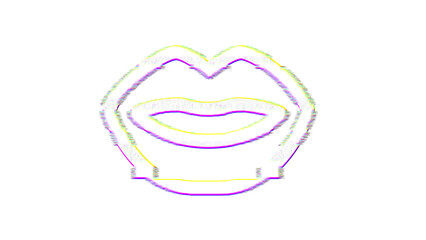 Icon lips is distorted. Glitch. Noise, chromatic aberration, geometric distortion