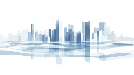 Obraz premium The image presents a stylized, abstract representation of a cityscape. The composition features a series of varying height rectangular shapes, suggestive of buildings