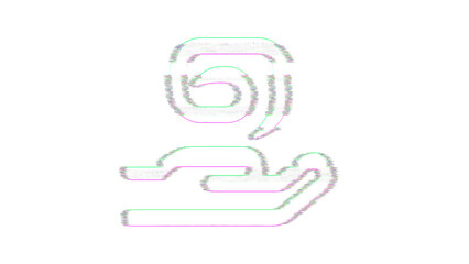 Icon hand holding magic is distorted. Glitch. Noise, chromatic aberration, geometric distortion