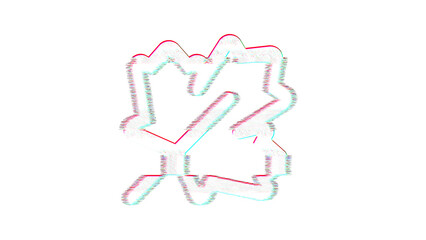 Icon leaf maple is distorted. Glitch. Noise, chromatic aberration, geometric distortion