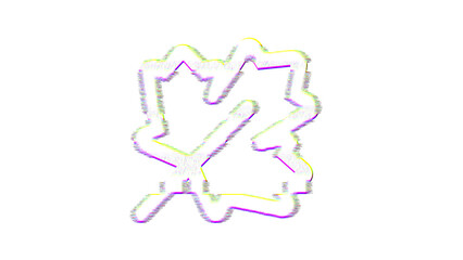 Icon leaf maple is distorted. Glitch. Noise, chromatic aberration, geometric distortion