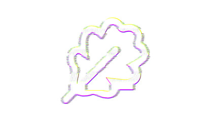 Icon leaf oak is distorted. Glitch. Noise, chromatic aberration, geometric distortion