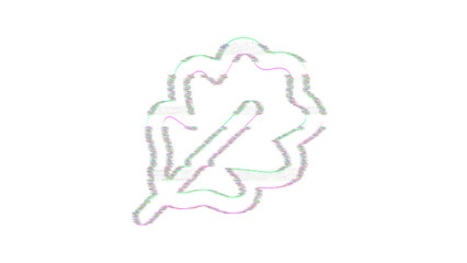 Icon leaf oak is distorted. Glitch. Noise, chromatic aberration, geometric distortion