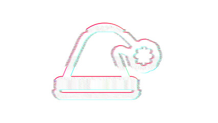 Icon hat santa is distorted. Glitch. Noise, chromatic aberration, geometric distortion