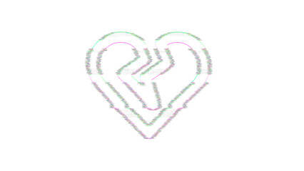 Icon heart broken is distorted. Glitch. Noise, chromatic aberration, geometric distortion