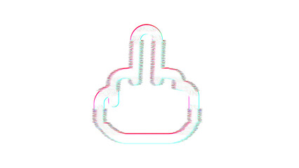 Icon hand middle finger is distorted. Glitch. Noise, chromatic aberration, geometric distortion