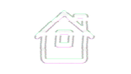 Icon house is distorted. Glitch. Noise, chromatic aberration, geometric distortion