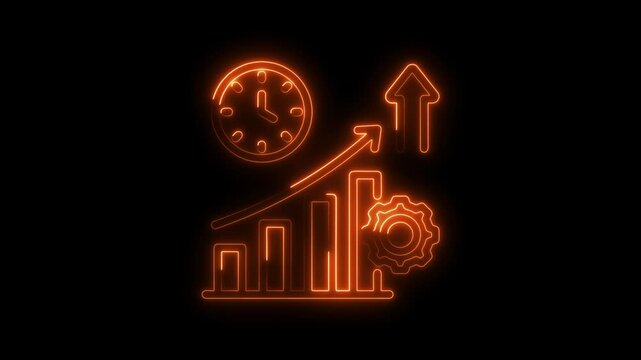 Glowing neon productivity icon 4k  isolated on black background. HD Video motion graphic animation