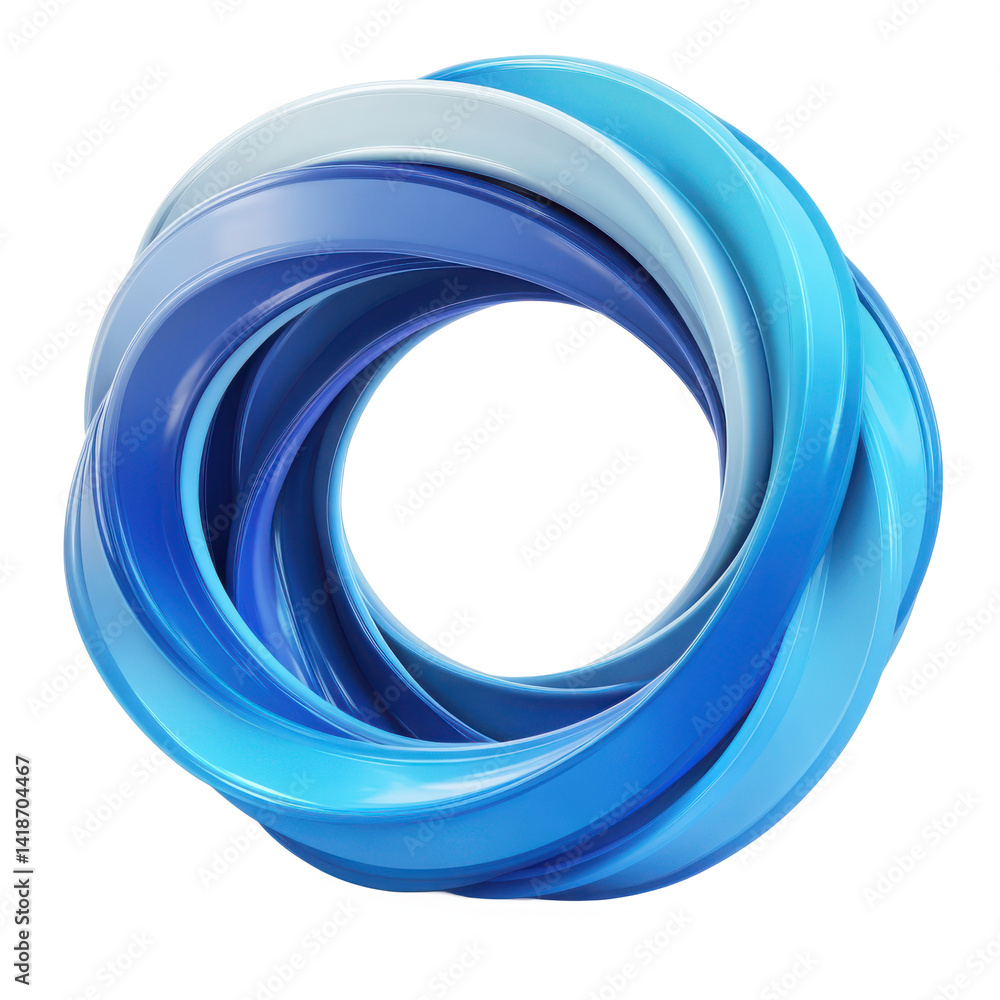 Poster a swirling circle of blue and white ribbons creating a circular shape on a transparent background