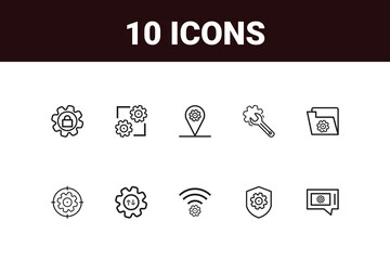 Setting and Setup line icon set. Set of outline icons related to setting, setup, option, installation, control and others vactor design.