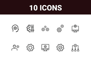 Setting and Setup line icon set. Set of outline icons related to setting, setup, option, installation, control and others vactor design.