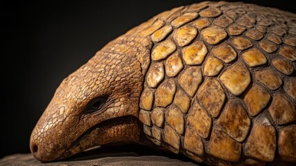 Close-up view of an armadillo's textured carapace.