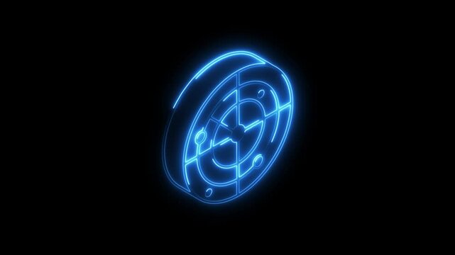Glowing neon radar icon 4k isolated on black background. HD Video motion graphic animation