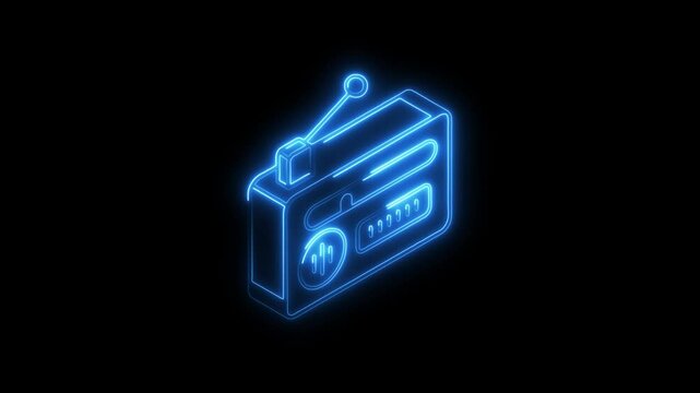 Glowing neon radio icon 4k, isolated on black background. HD Video motion graphic animation