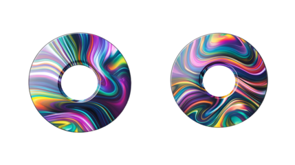 Colorful abstract donuts with swirling patterns on a transparent background, ideal for creative design projects