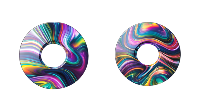 Colorful abstract donuts with swirling patterns on a transparent background, ideal for creative design projects