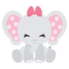 Cute sitting baby elephant girl vector cartoon illustration
