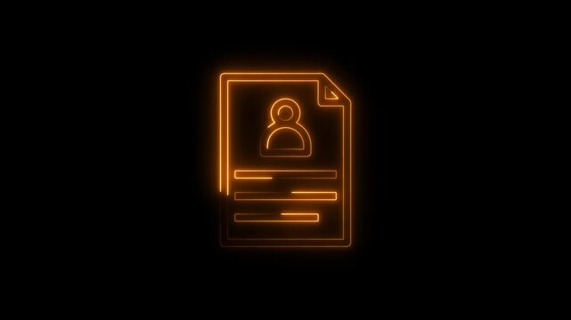 Glowing neon resume icon 4k  isolated on black background. HD Video motion graphic animation