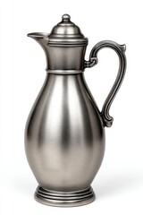 Ornate Silver Pitcher on White Background