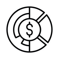 Dollar Pie Chart with Slices in Outline Style on a Transparent Background