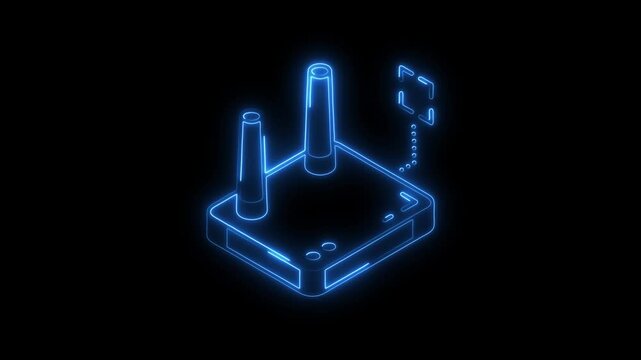 Glowing neon router icon 4k isolated on black background. HD Video motion graphic animation