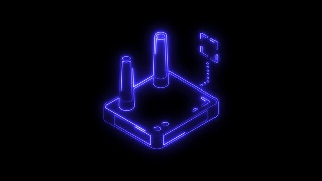 Glowing neon router icon 4k  isolated on black background. HD Video motion graphic animation