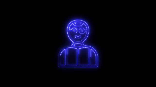 Glowing neon scientist icon 4k  isolated on black background. HD Video motion graphic animation