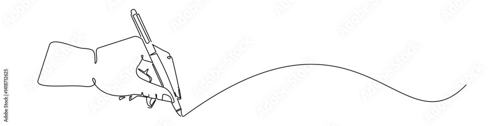 Poster editable continuous line art vector of a hand writing with a pen. clean minimalist design perfect fo