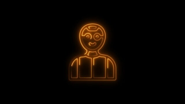 Glowing neon scientist icon 4k  isolated on black background. HD Video motion graphic animation