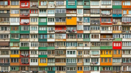 Colorful apartments create a vibrant and dense urban environment