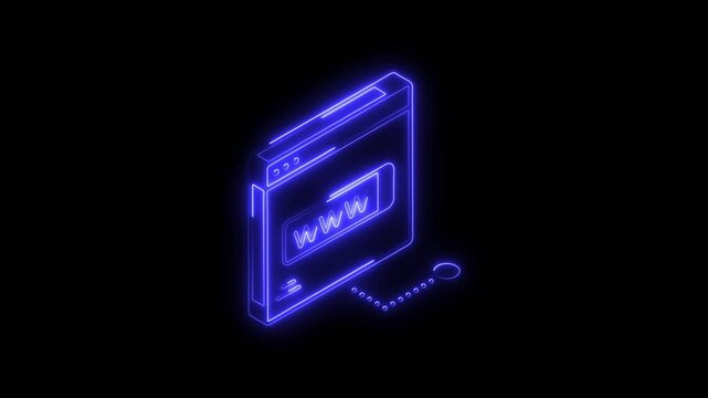 Glowing neon search engine icon 4k  isolated on black background. HD Video motion graphic animation