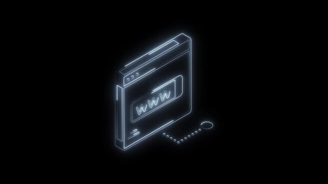Glowing neon search engine icon 4k  isolated on black background. HD Video motion graphic animation