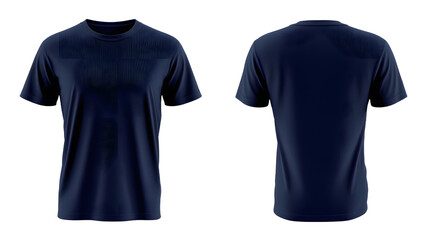 Navy blue t-shirt displayed from front and back, showcasing its design and fit against a plain background