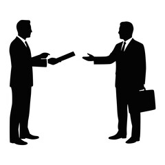 Fototapeta premium Business Document Exchange Silhouette Between Two Businessmen Representing Agreement and Collaboration