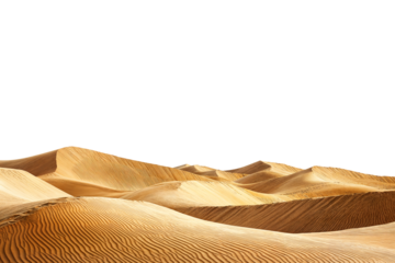 Golden sand dunes with smooth curves and texture isolated on transparent background