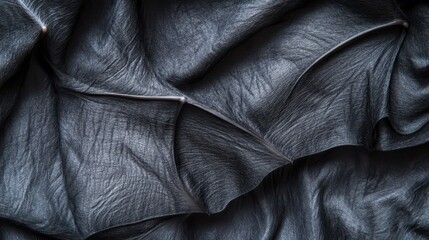 Fototapeta premium Close-up view of draped, textured dark gray fabric.