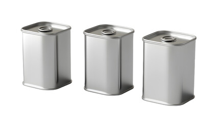 Three metallic containers arranged in a row, showcasing their sleek design against a clean background, ideal for product display