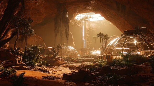 Thriving Martian Eden: Self-Sustaining Bio-Domes in an Underground Cave