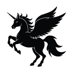 Fototapeta premium Black stallion silhouette vector illustration depicts a wild, running equine animal with a flowing mane