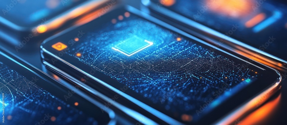 Poster modern mobile technology showcases advanced processor and data communication