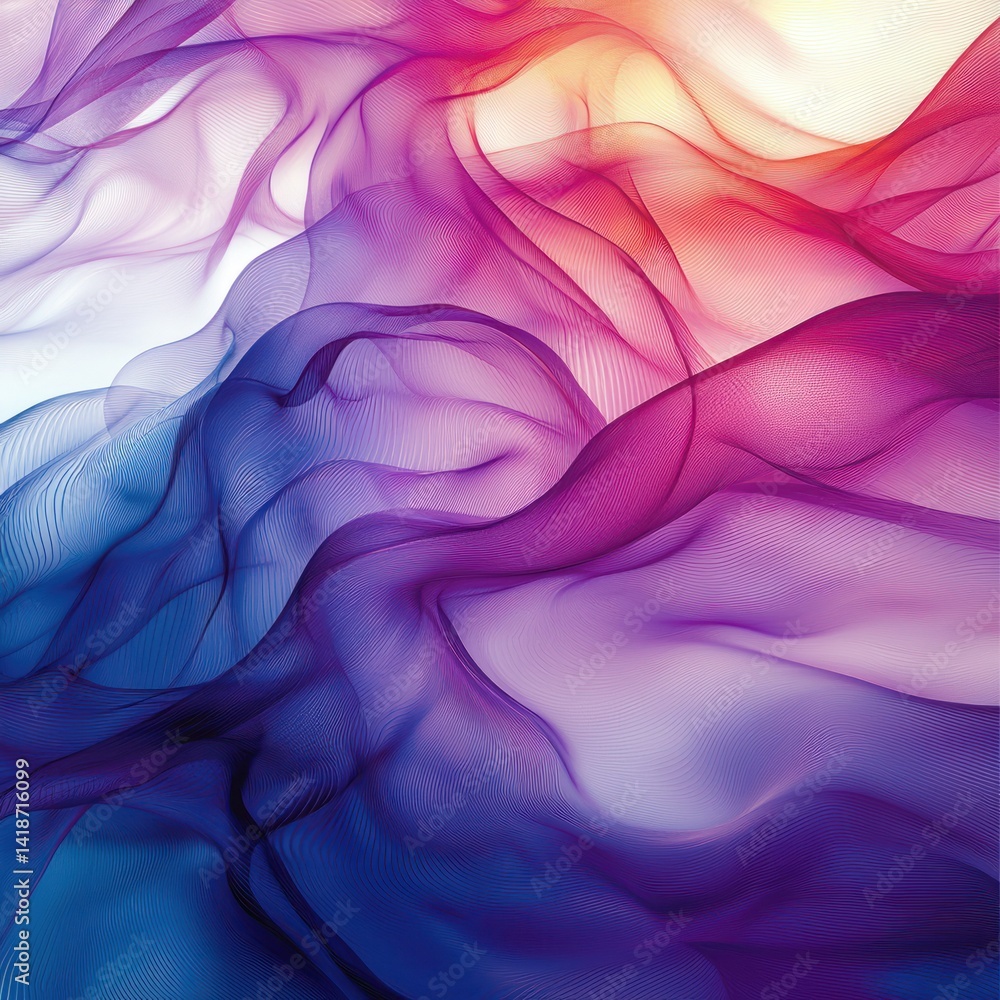 Poster abstract flowing fabric. vibrant hues of flowing, translucent material create a dynamic and ethereal