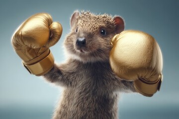 Playful Hedgehog Wearing Shiny Gold Gloves in a Fun and Adorable Pose