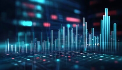 Perspective view of stock market growth business investing and data concept with digital financial chart graphs diagrams and , 
